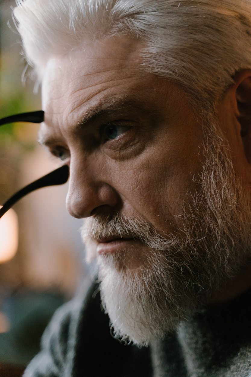 Man in his forties, thoughtful